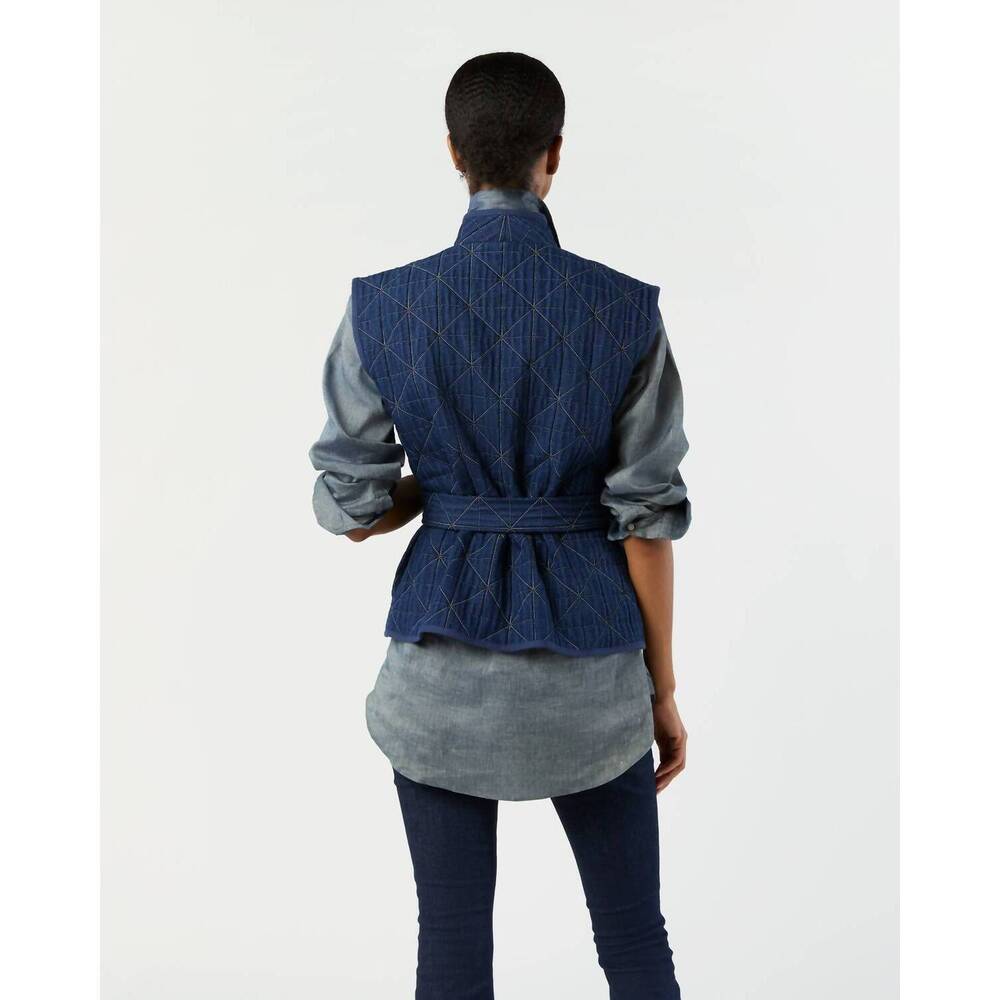 NEW ANN MASHBURN corinne patchwork vest in indigo patchwork matelassé - Picture 4 of 5
